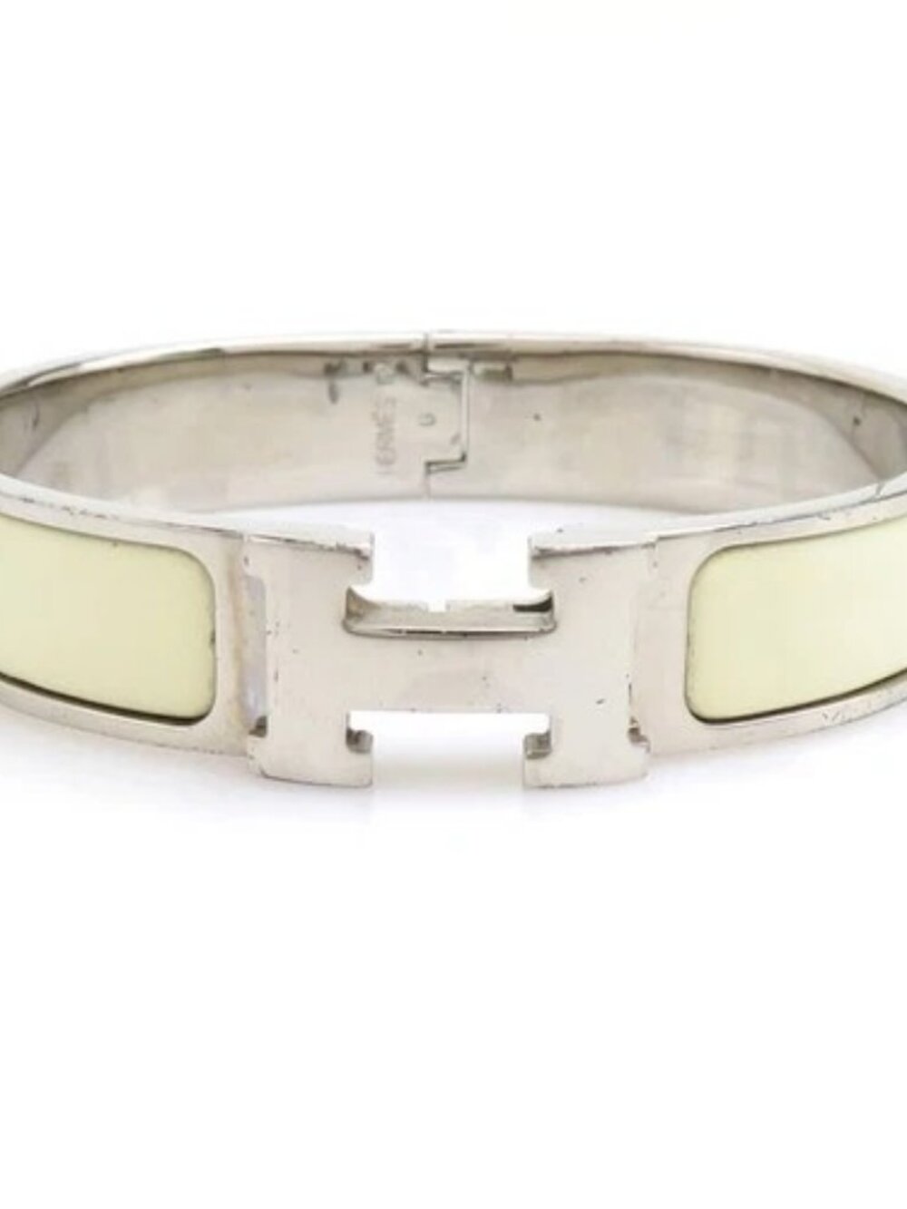 Auth HERMES Clic Clac H Bangle Bracelet Silver/Off White Metal/Enamel - e61915a
